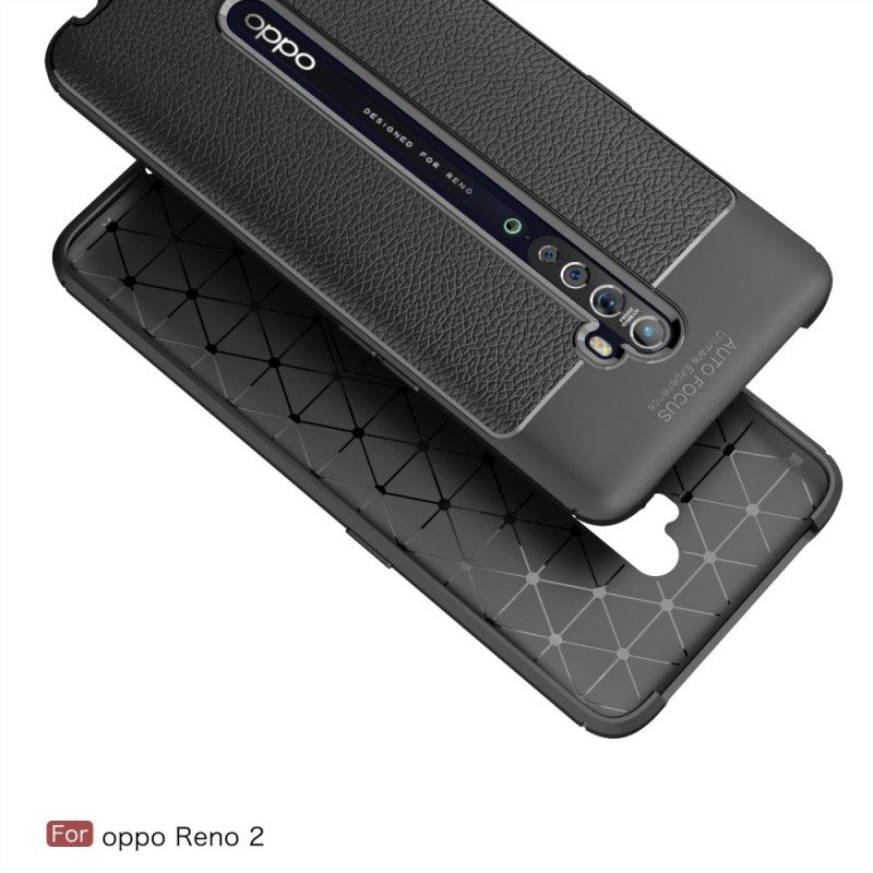 Hoesje voor Oppo Reno 2 Rood Zwart Dubbellijns Lychee Leereffect
