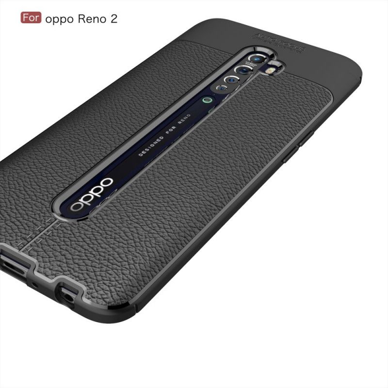Hoesje voor Oppo Reno 2 Rood Zwart Dubbellijns Lychee Leereffect