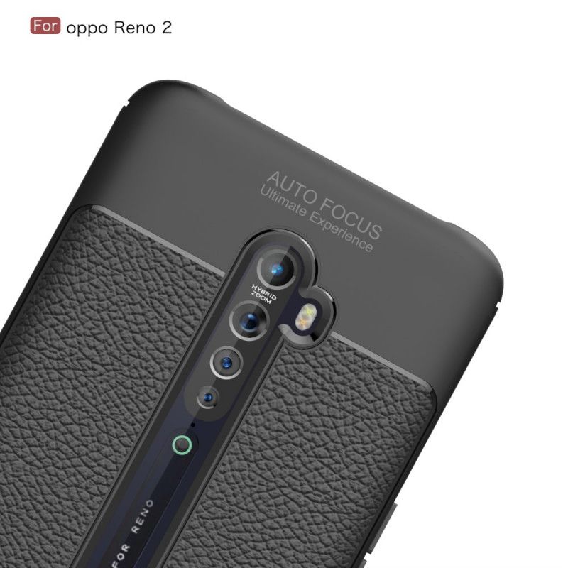 Hoesje voor Oppo Reno 2 Rood Zwart Dubbellijns Lychee Leereffect