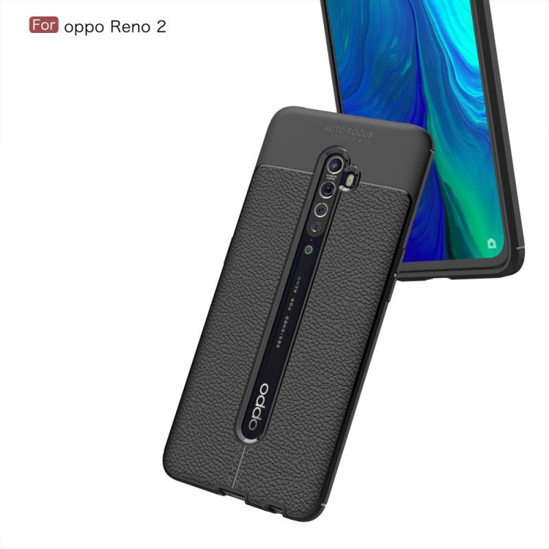Hoesje voor Oppo Reno 2 Rood Zwart Dubbellijns Lychee Leereffect
