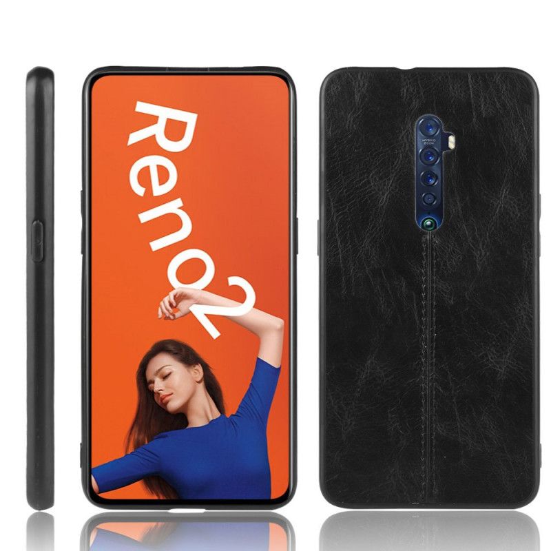 Hoesje voor Oppo Reno 2 Rood Zwart Stiksels In Leerstijl