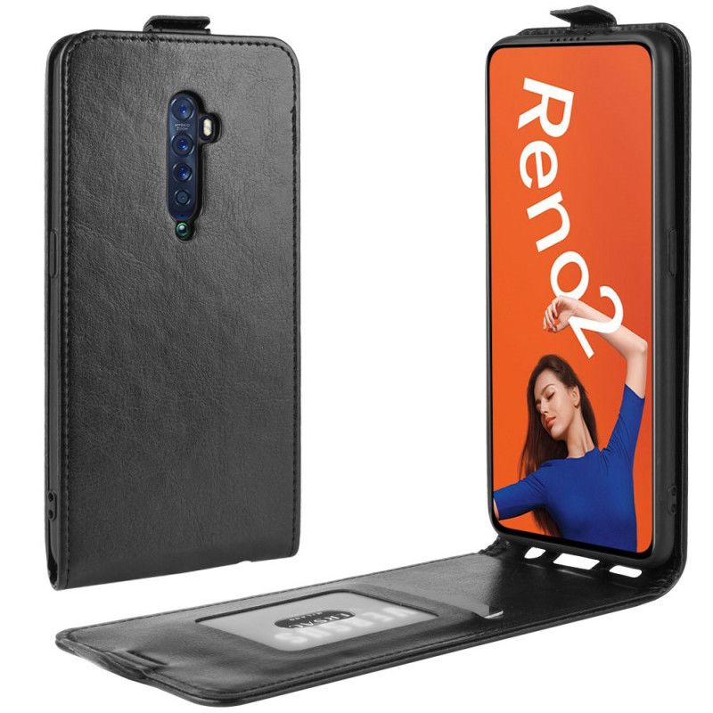 Leren Hoesje Oppo Reno 2 Bruin Zwart Opvouwbaar