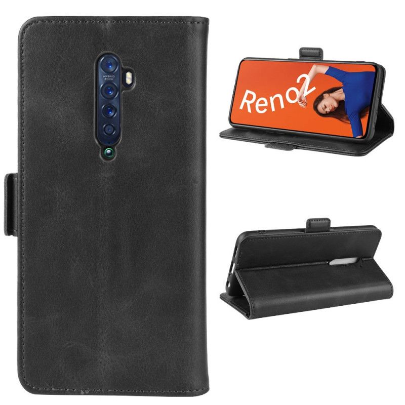 Leren Hoesje Oppo Reno 2 Rood Zwart Dubbele Klep