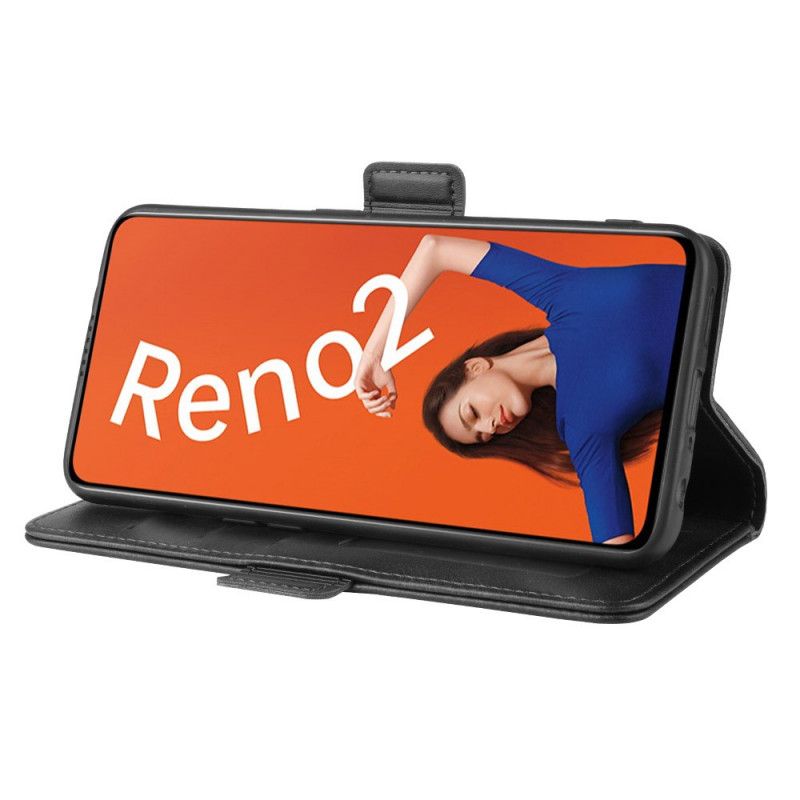 Leren Hoesje Oppo Reno 2 Rood Zwart Dubbele Klep