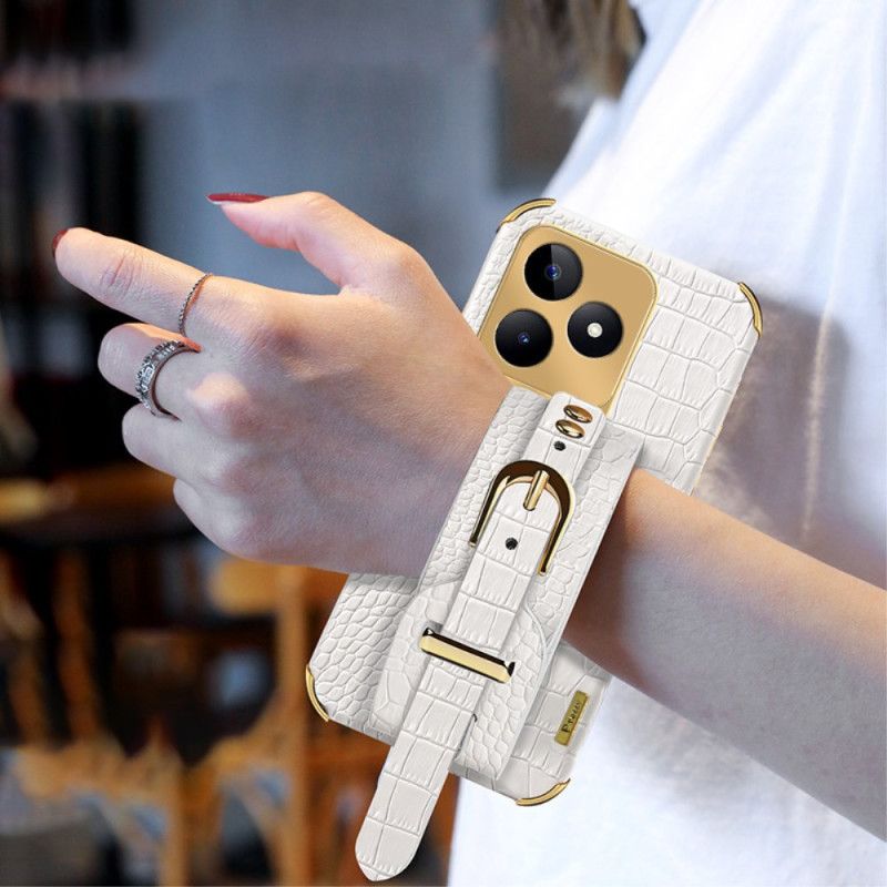Case Hoesje Realme C53 Telefoonhoesje Armbandsteun Met Krokodillenprint