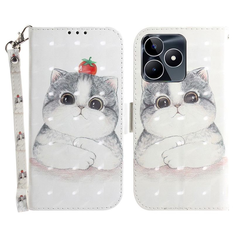 Folio-hoesje Realme C53 Telefoonhoesje Houder Met Schattige Kat En Koord