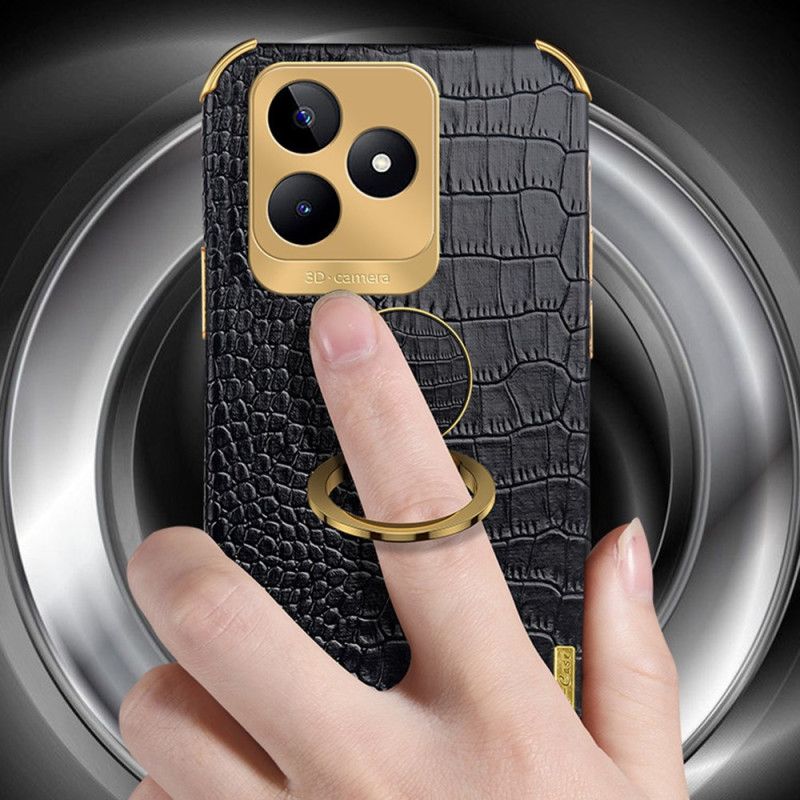 Hoesje Realme C53 Ringhouder Met Krokodillenleerstructuur