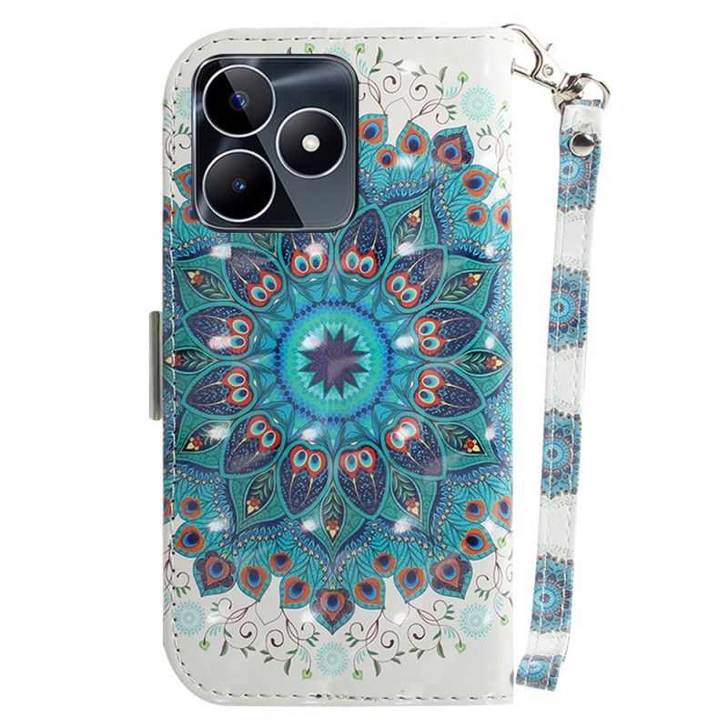 Leren Hoesje Realme C53 Houder Met Groene Mandala En Koord Bescherming Hoesje