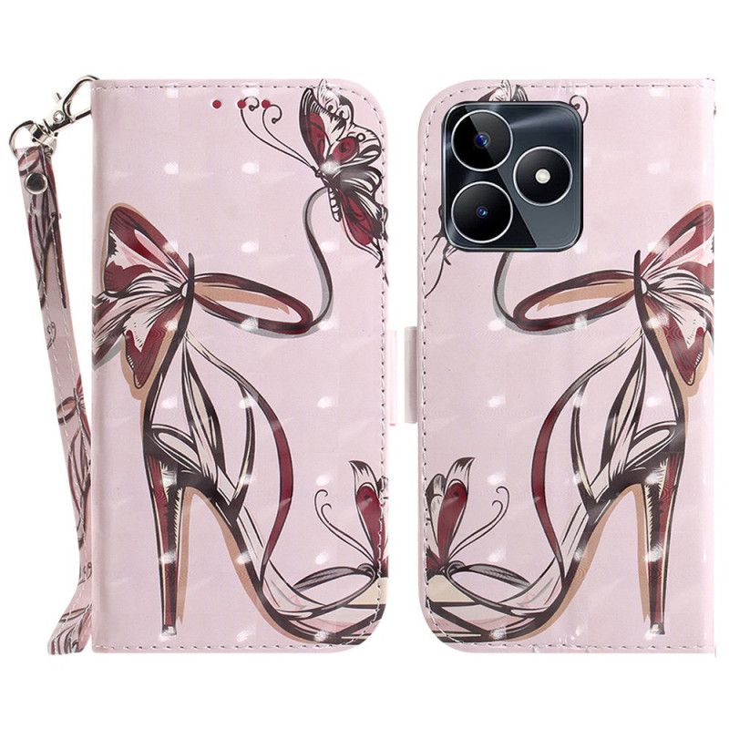 Leren Hoesje Voor Realme C53 Houder Met Hoge Hak En Koord