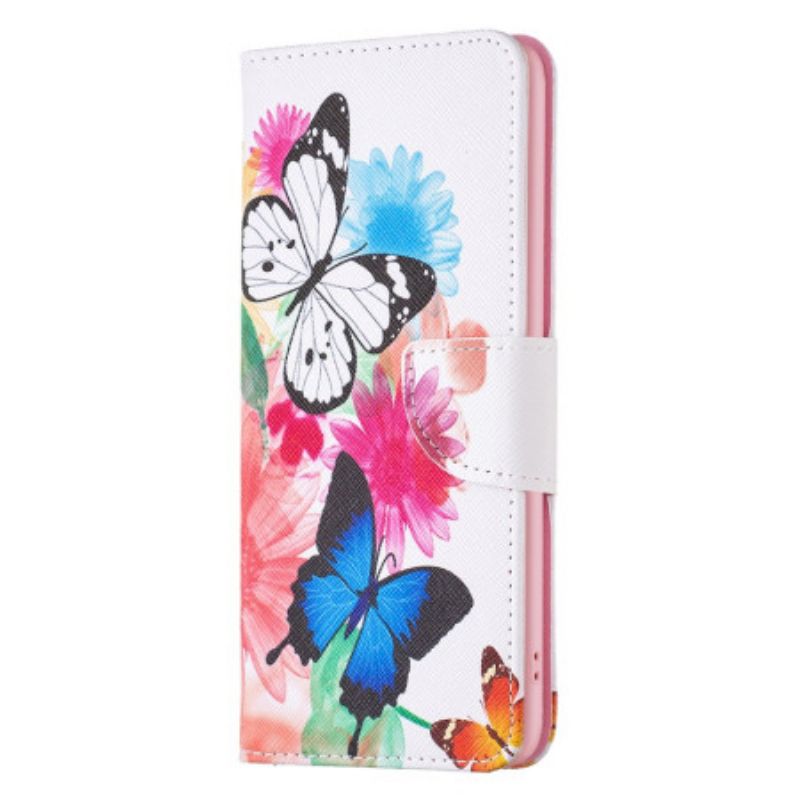 Leren Hoesje Voor Realme C53 Twee Aquarelvlinders