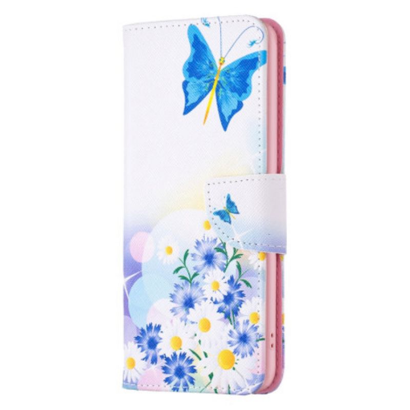 Leren Hoesje Voor Realme C53 Vlinder En Bloemen Aquarel