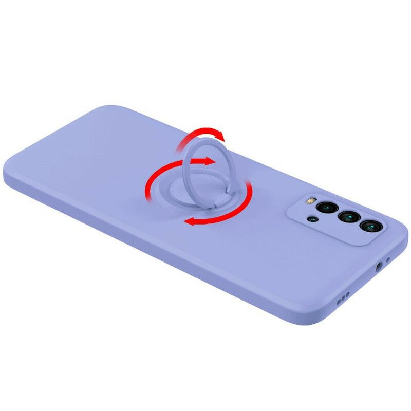 Case Hoesje Xiaomi Redmi 9t Telefoonhoesje Vloeibare Siliconen Ring En Lanyard