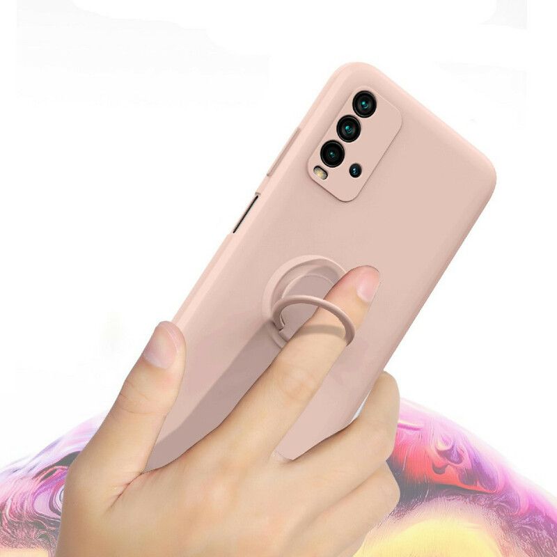 Case Hoesje Xiaomi Redmi 9t Telefoonhoesje Vloeibare Siliconen Ring En Lanyard