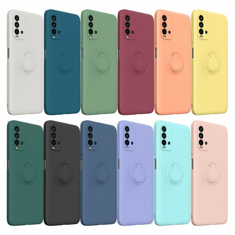Case Hoesje Xiaomi Redmi 9t Telefoonhoesje Vloeibare Siliconen Ring En Lanyard