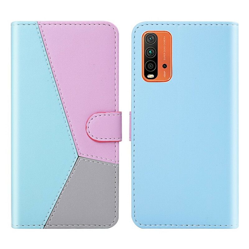 Flip Case Leren Xiaomi Redmi 9t Driekleurig Leereffect