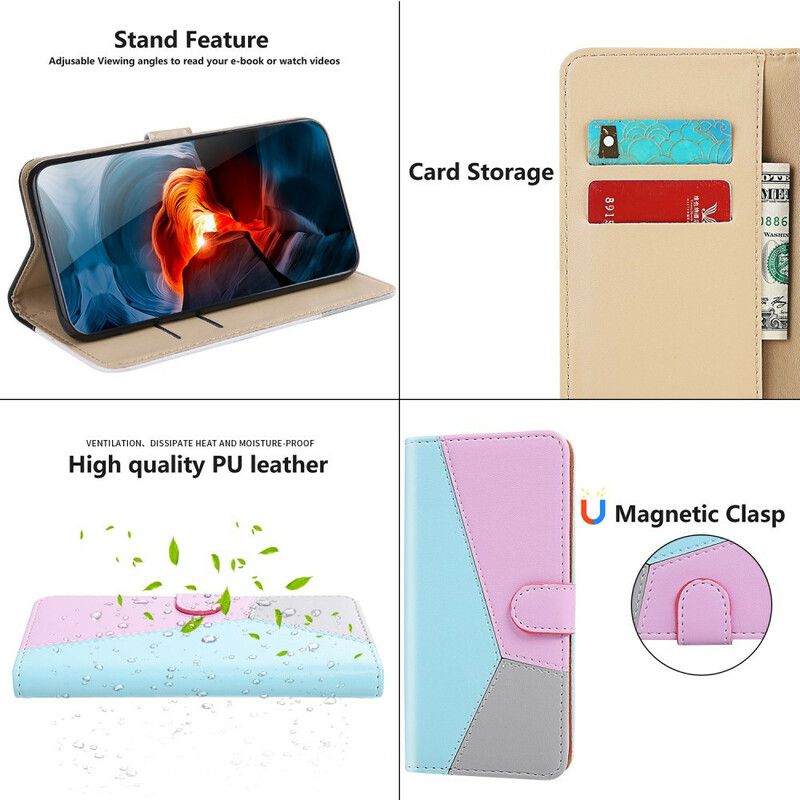 Flip Case Leren Xiaomi Redmi 9t Driekleurig Leereffect