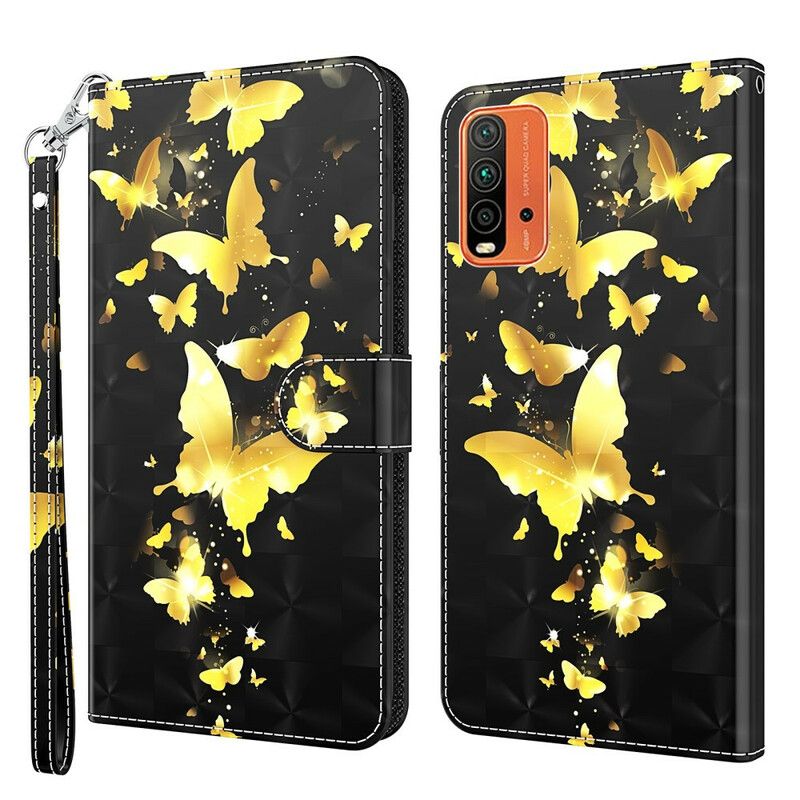 Flip Case Leren Xiaomi Redmi 9t Gele Vlinders