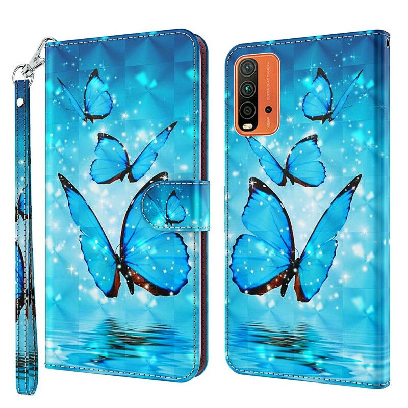 Flip Case Leren Xiaomi Redmi 9t Vliegende Blauwe Vlinders