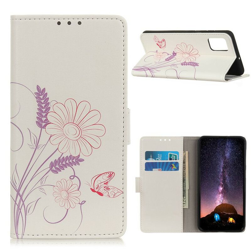 Folio-hoesje Xiaomi Redmi 9t Telefoonhoesje Vlinders En Bloemen Tekenen