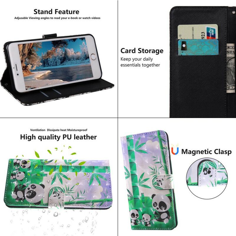 Leren Hoesje Voor Xiaomi Redmi 9t Lichtvlek Panda's