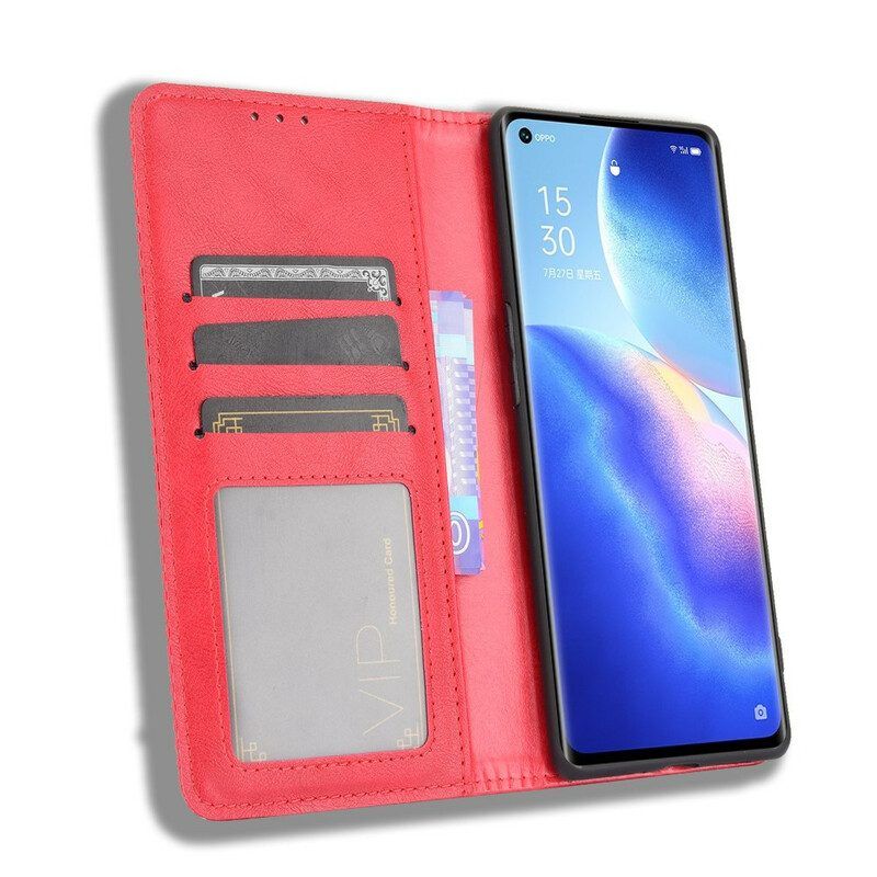 Bescherming Hoesje voor Oppo Find X3 Neo Folio-hoesje Gestileerd Vintage Leereffect