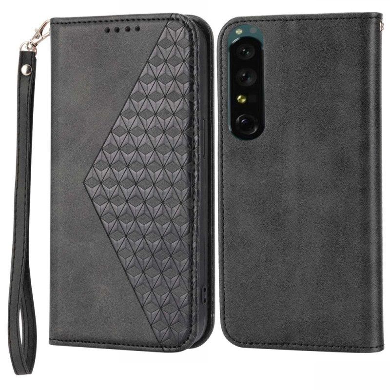 Bescherming Hoesje voor Sony Xperia 5 IV Folio-hoesje Leren Stijl Met 3d-patroon En Riem