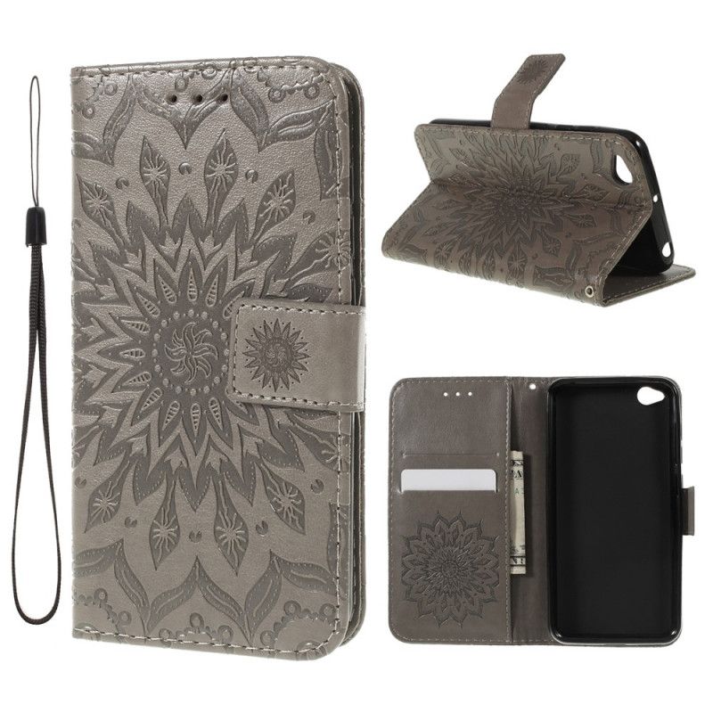 Cover Folio-hoesje Xiaomi Redmi Go Lichtblauw Grijs Telefoonhoesje Zonnebloem Met String
