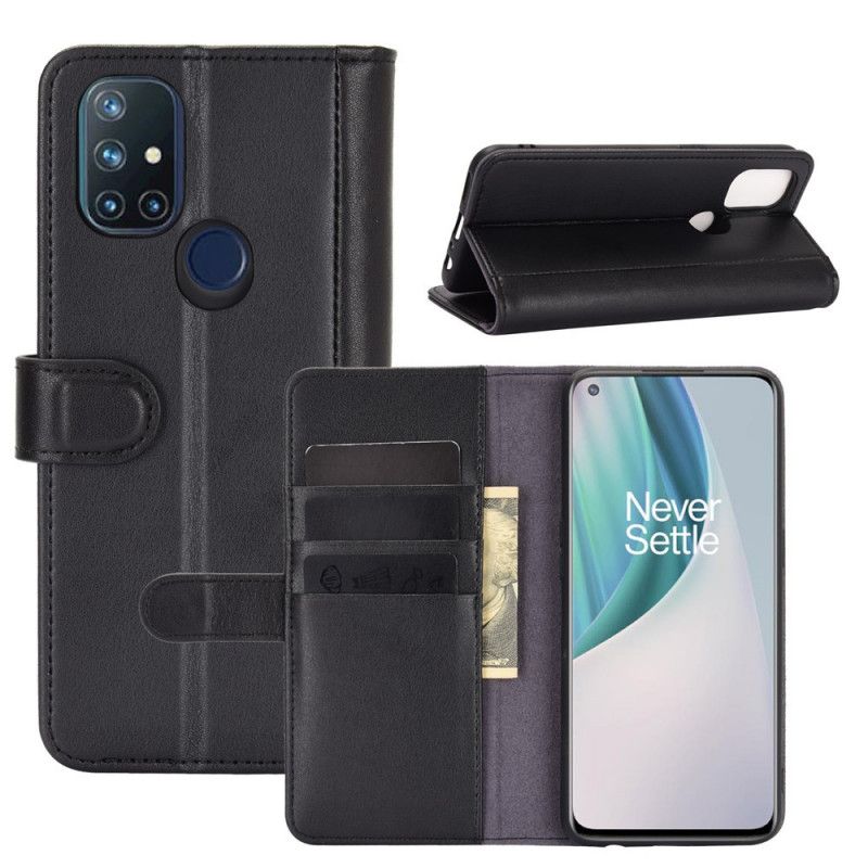 Cover Folio-hoesje OnePlus Nord N10 Bruin Zwart Telefoonhoesje Echt Leer