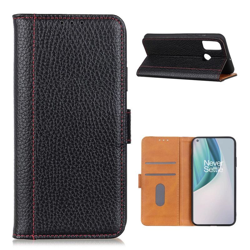 Cover Folio-hoesje OnePlus Nord N10 Rood Zwart Telefoonhoesje Naden In Lychee-Leereffect