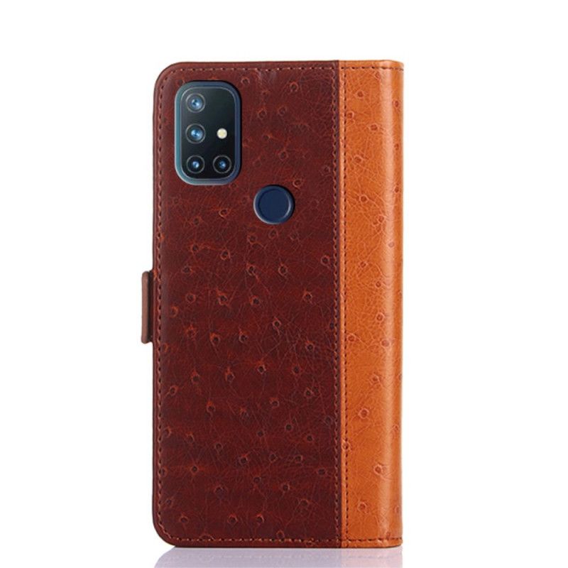 Cover Folio-hoesje OnePlus Nord N10 Rood Zwart Telefoonhoesje Tweekleurige Struisvogelhuidtextuur