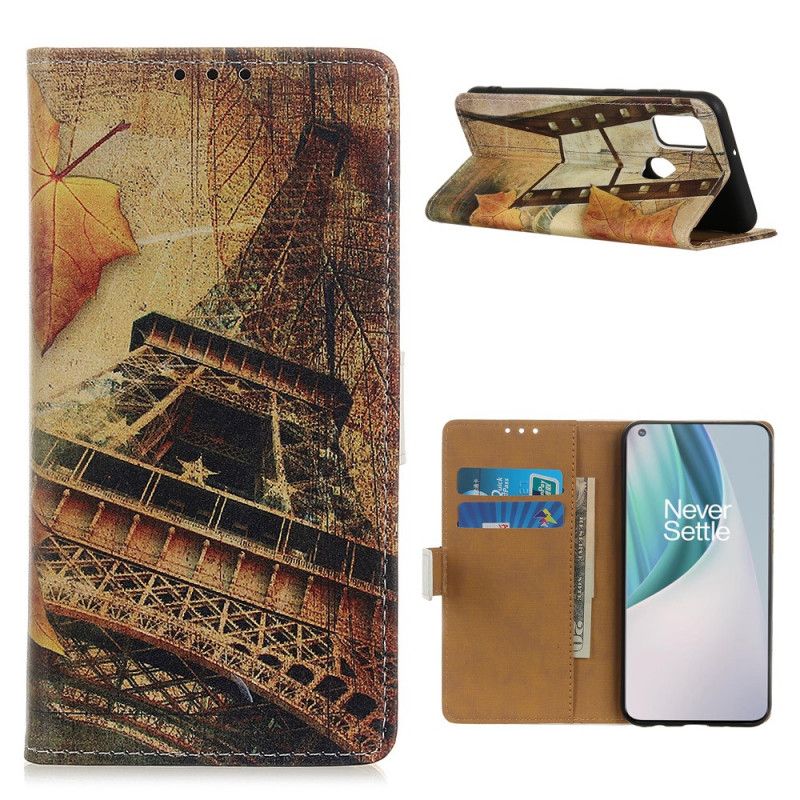 Cover Folio-hoesje OnePlus Nord N10 Telefoonhoesje Eiffeltoren In De Herfst