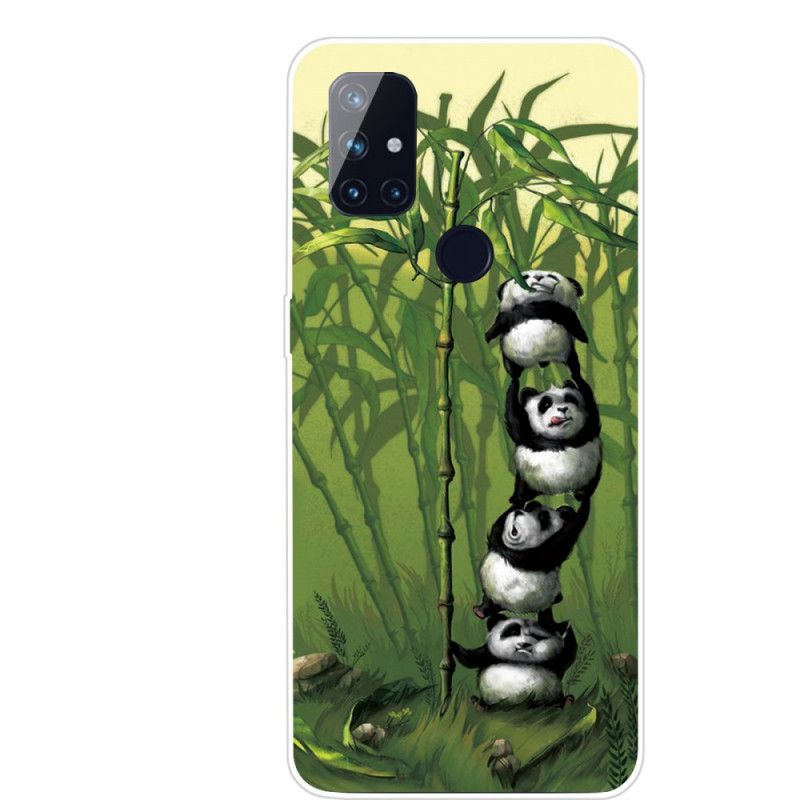 Cover Hoesje OnePlus Nord N10 Lichtblauw Groen Telefoonhoesje Stapel Panda'S