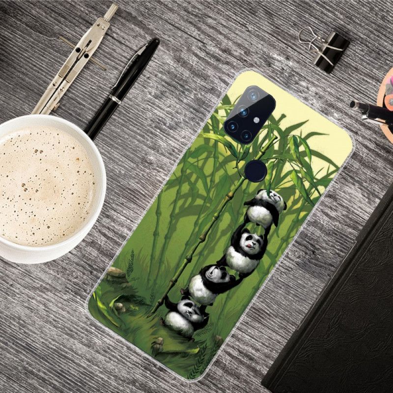 Cover Hoesje OnePlus Nord N10 Lichtblauw Groen Telefoonhoesje Stapel Panda'S