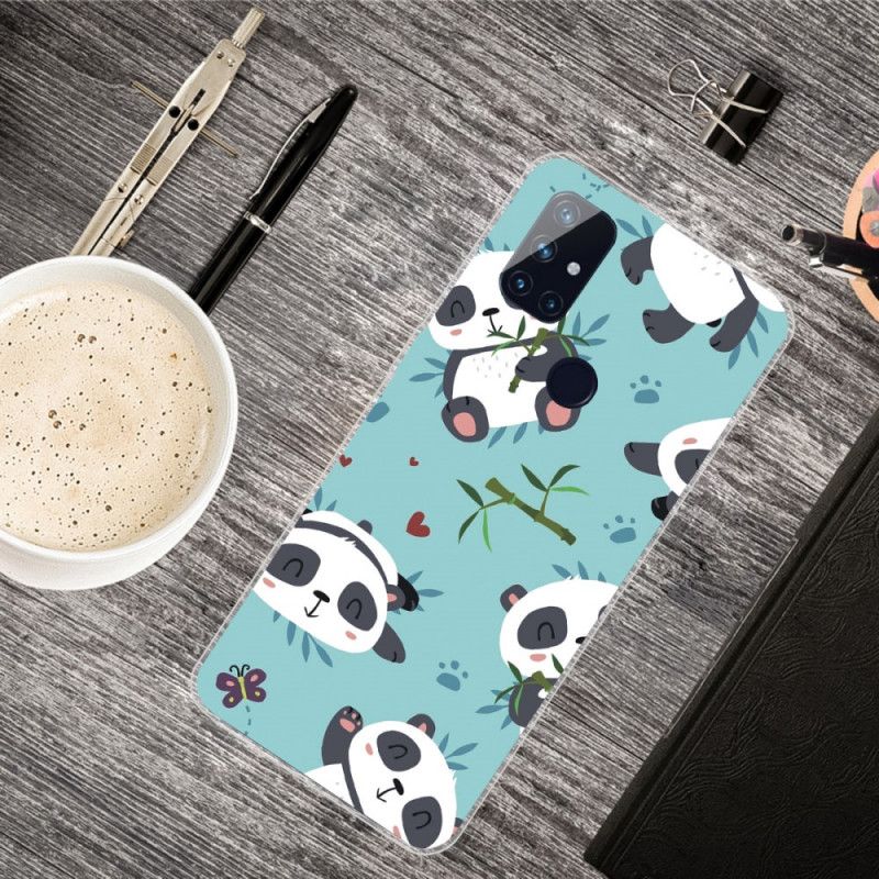 Cover Hoesje OnePlus Nord N10 Lichtblauw Groen Telefoonhoesje Stapel Panda'S