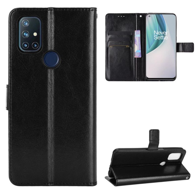 Flip Case Leren OnePlus Nord N10 Rood Zwart Flitsend Kunstleer