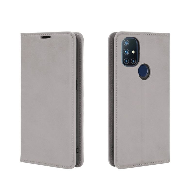 Folio-hoesje OnePlus Nord N10 Grijs Zwart Telefoonhoesje Zijdezacht Leereffect