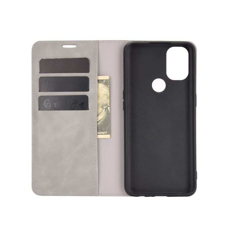 Folio-hoesje OnePlus Nord N10 Grijs Zwart Telefoonhoesje Zijdezacht Leereffect