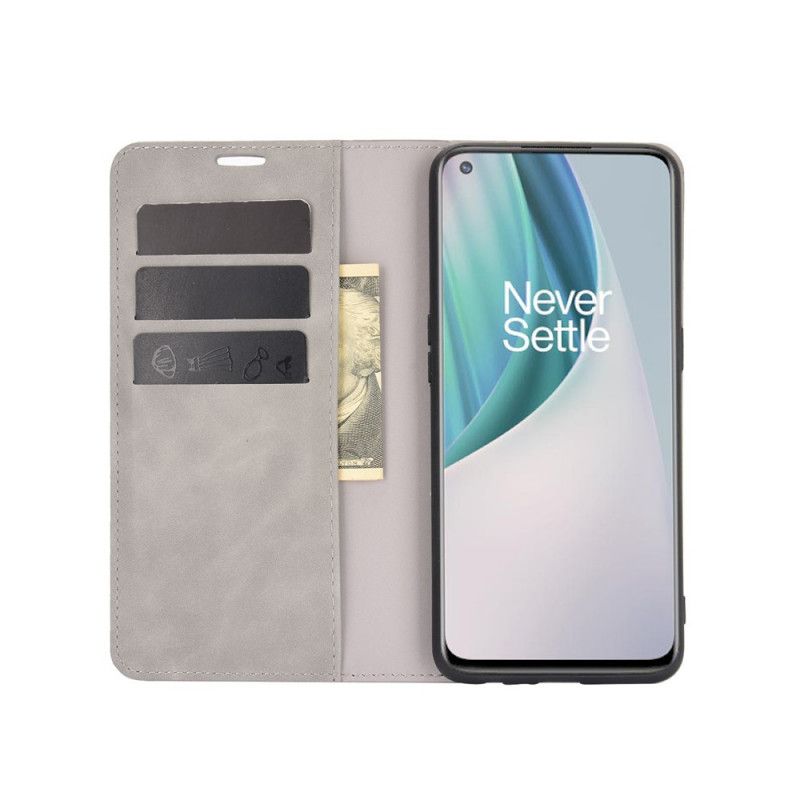 Folio-hoesje OnePlus Nord N10 Grijs Zwart Telefoonhoesje Zijdezacht Leereffect