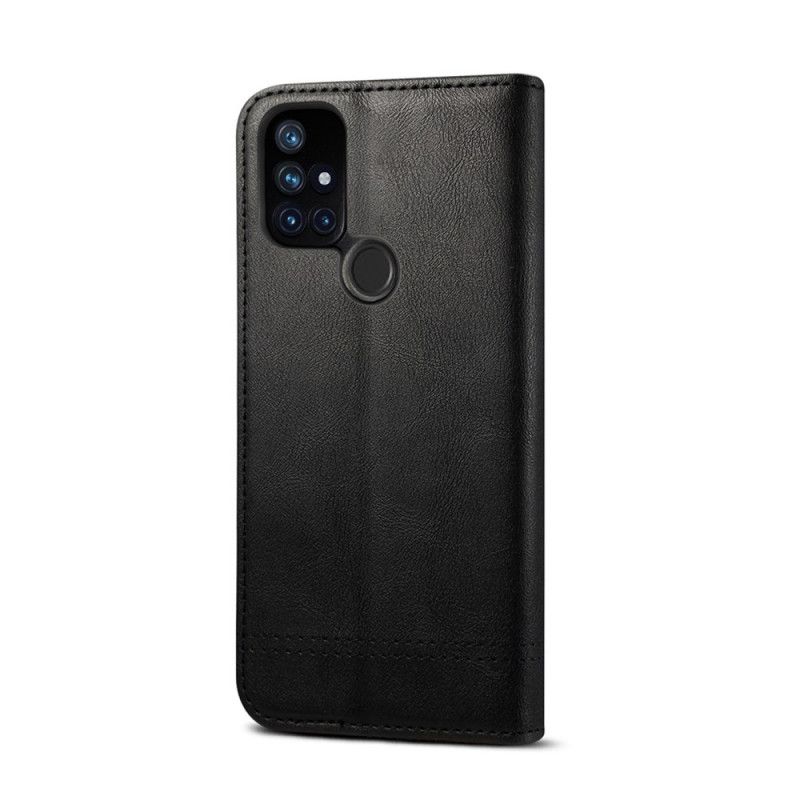 Folio-hoesje voor OnePlus Nord N10 Rood Zwart Gestikt Leereffect