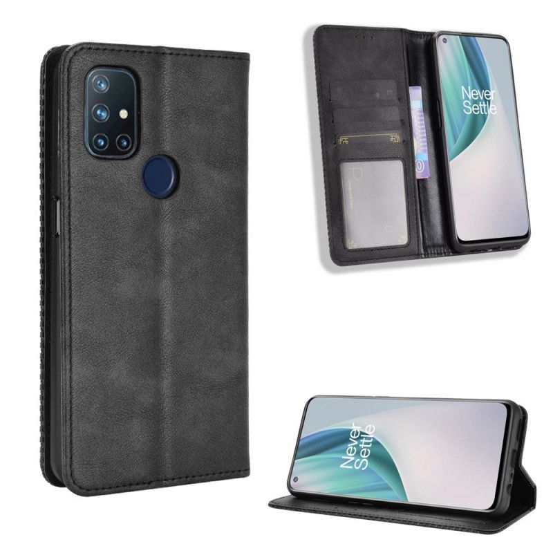 Folio-hoesje voor OnePlus Nord N10 Rood Zwart Gestileerd Vintage Leereffect