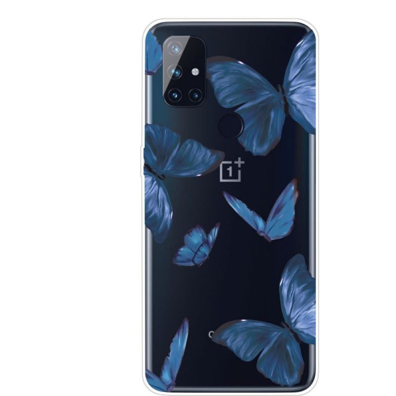 Hoesje OnePlus Nord N10 Donkerblauw Roze Wilde Vlinders