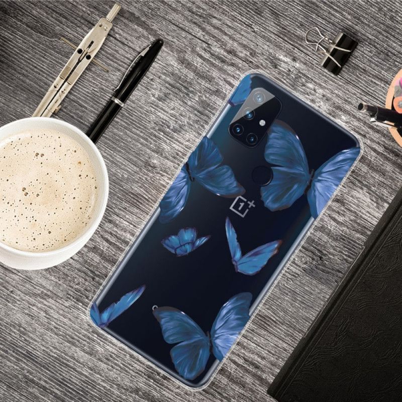 Hoesje OnePlus Nord N10 Donkerblauw Roze Wilde Vlinders