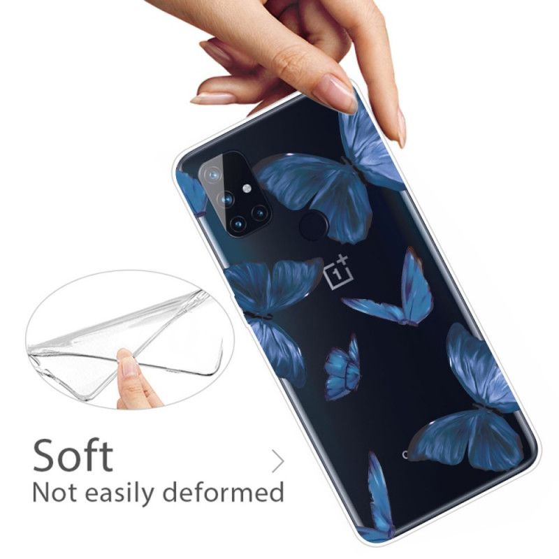 Hoesje OnePlus Nord N10 Donkerblauw Roze Wilde Vlinders