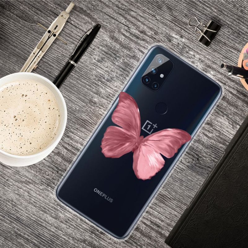 Hoesje OnePlus Nord N10 Donkerblauw Roze Wilde Vlinders