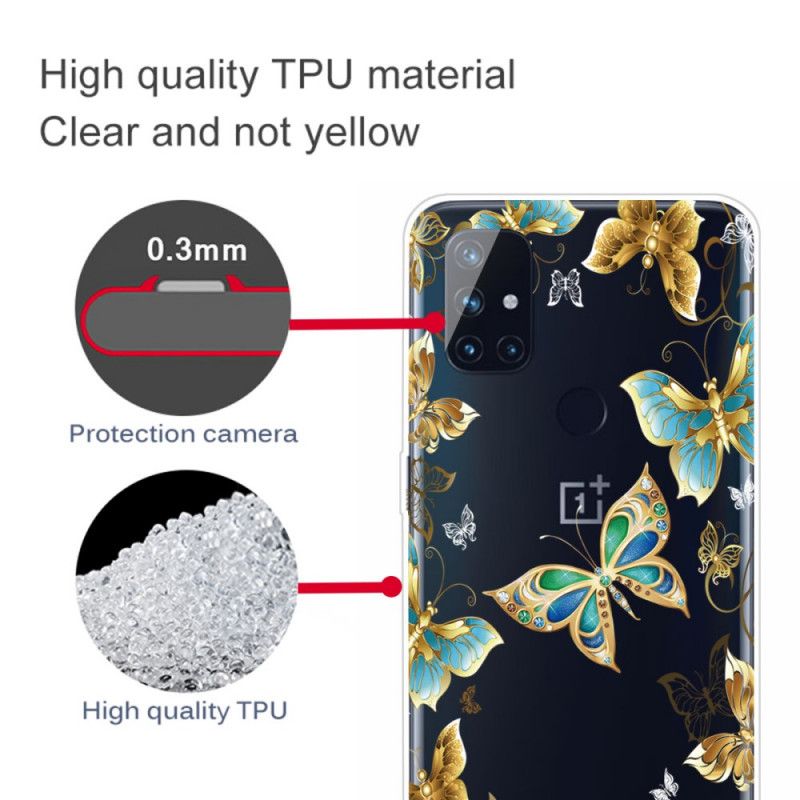 Hoesje voor OnePlus Nord N10 Goud Donkerblauw Design Vlinders
