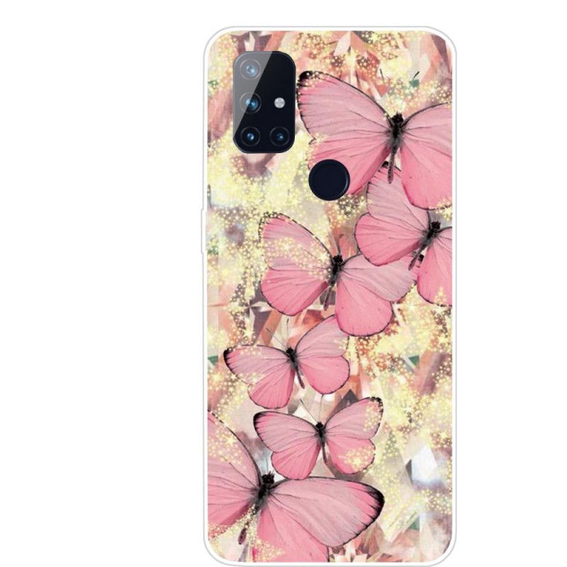 Hoesje voor OnePlus Nord N10 Goud Roze Vlinders Vlinders