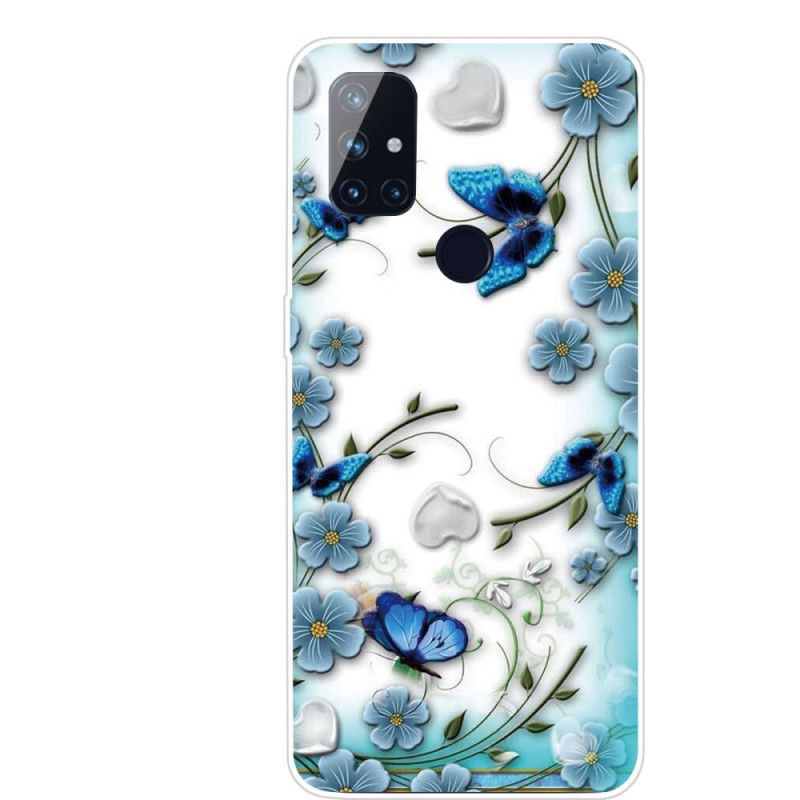 Hoesje voor OnePlus Nord N10 Transparante Vlinders En Retro Bloemen