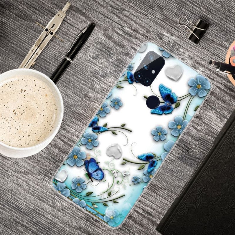 Hoesje voor OnePlus Nord N10 Transparante Vlinders En Retro Bloemen