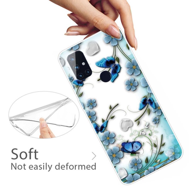 Hoesje voor OnePlus Nord N10 Transparante Vlinders En Retro Bloemen