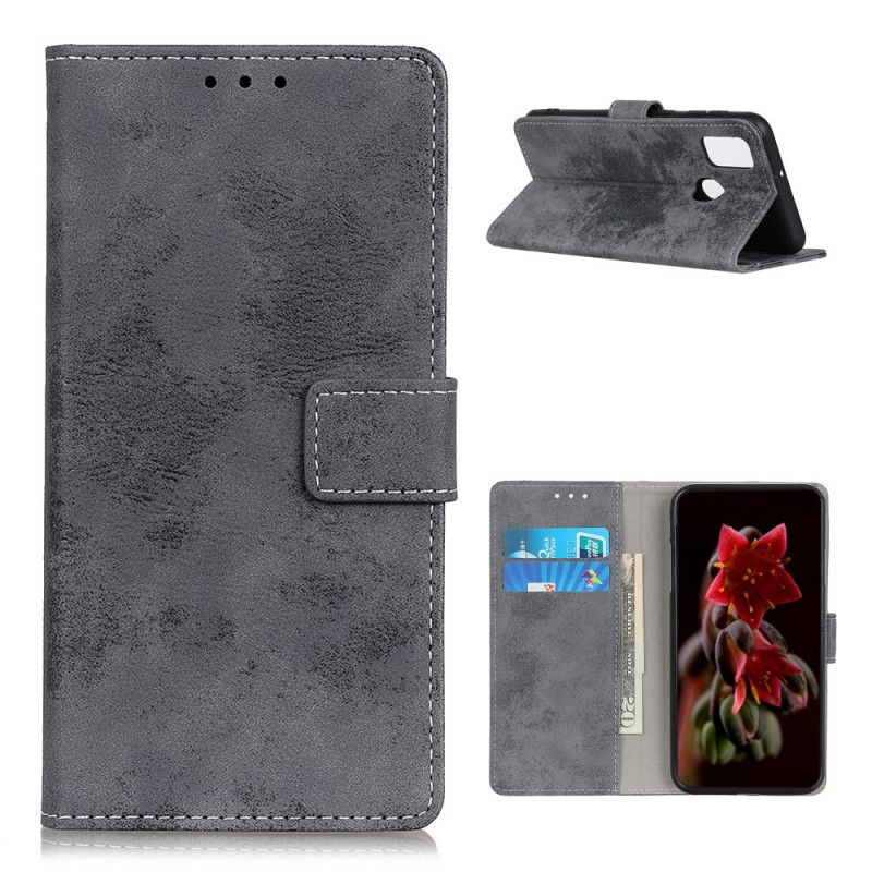 Leren Hoesje OnePlus Nord N10 Magenta Grijs Telefoonhoesje Vintage Kunstleer